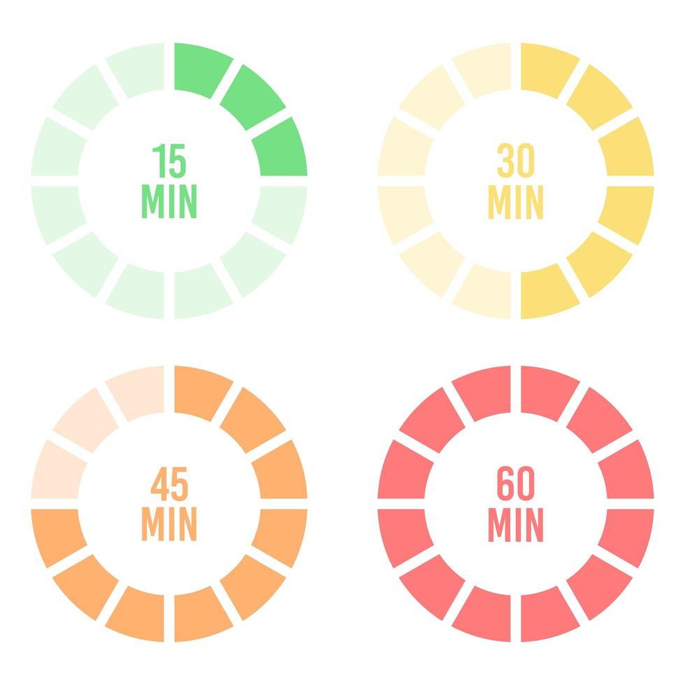 Set of colorful hour and minute timers vector