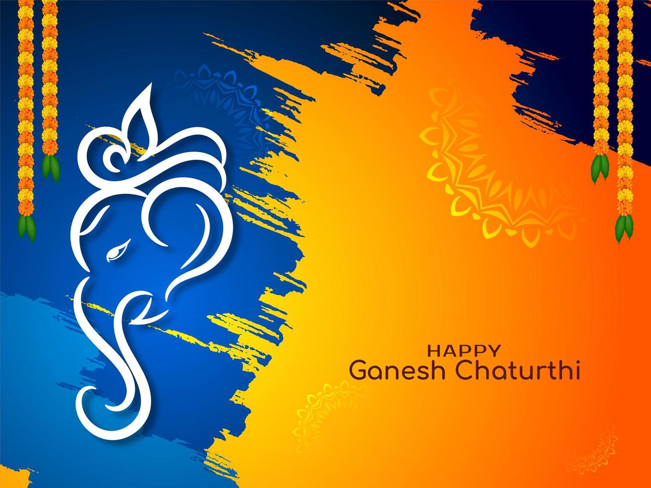 Blue and orange bright Ganesh Chaturthi festival card vector