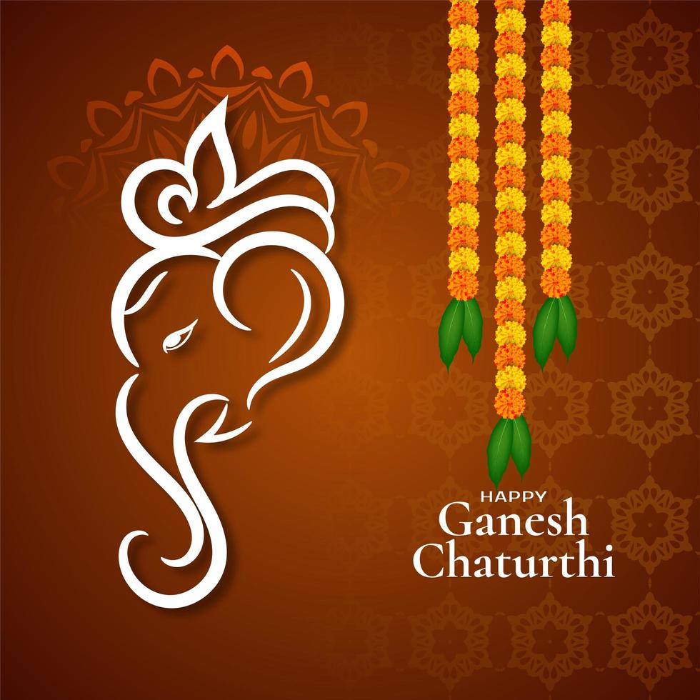 Brown color Ganesh Chaturthi festival decorative card vector
