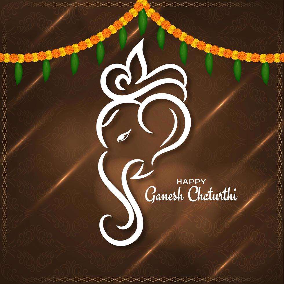 Stylish brown Ganesh Chaturthi festival decorative card vector