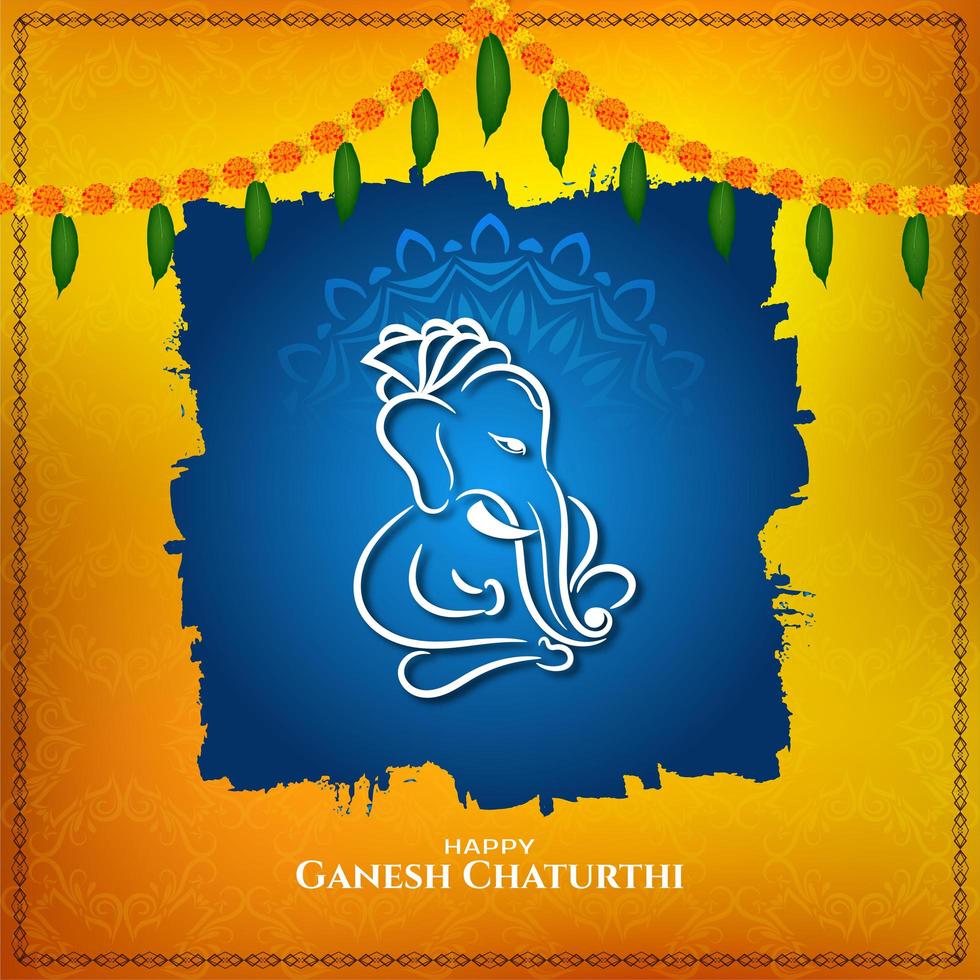 Gold and blue abstract Ganesh Chaturthi religious design vector