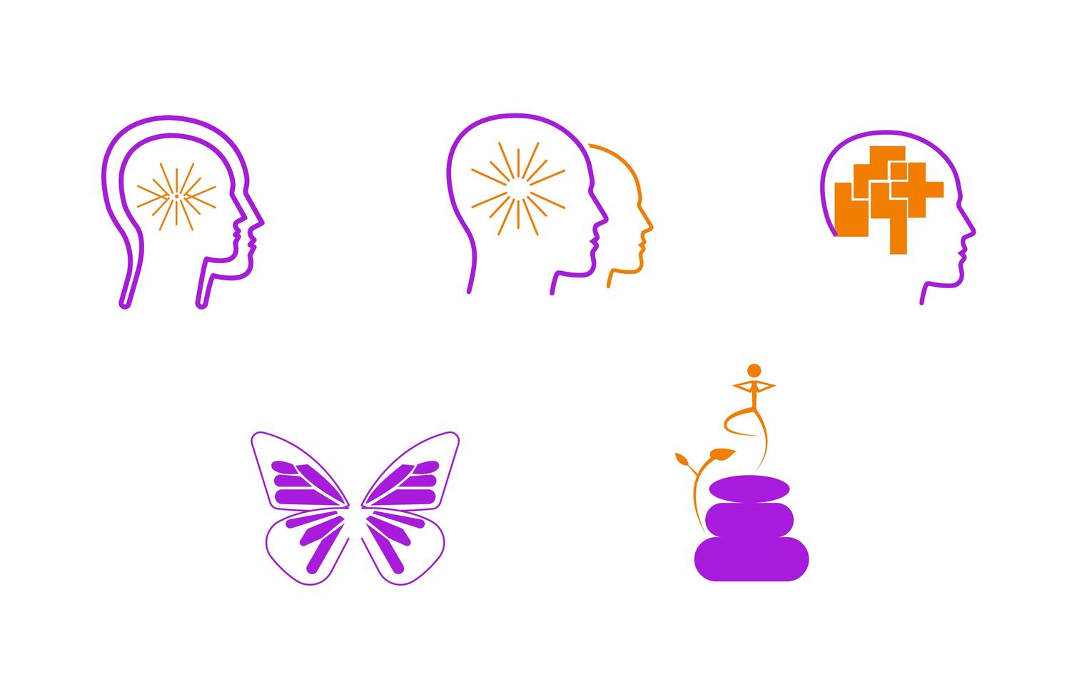 Meditation spiritual coaching head icons set vector