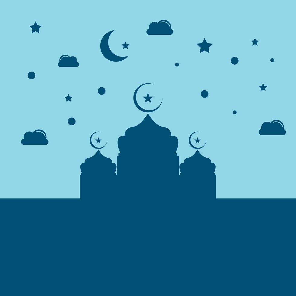 Blue Ramadan Mosque silhouette design vector