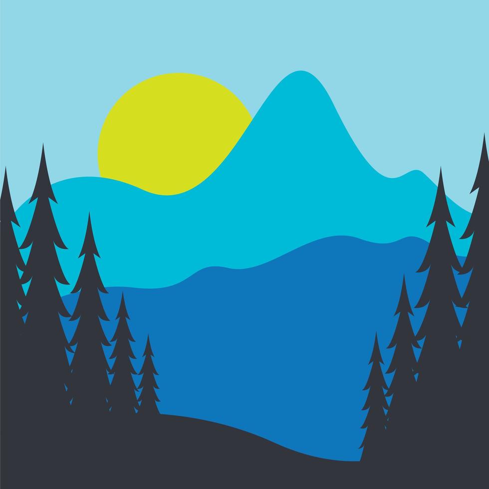 Blue toned mountain landscape vector