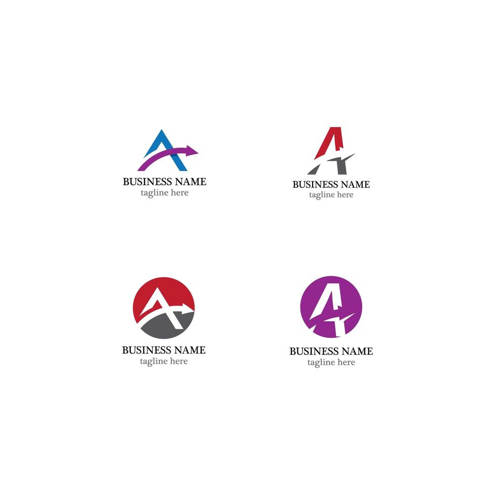 Letter A with arrow logo template icon set vector