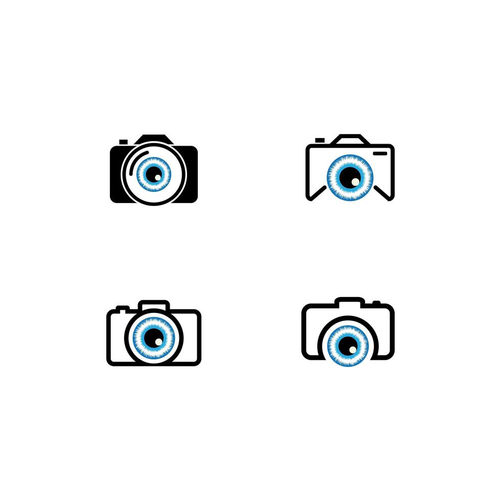 Camera with blue eye pictogram icon set vector