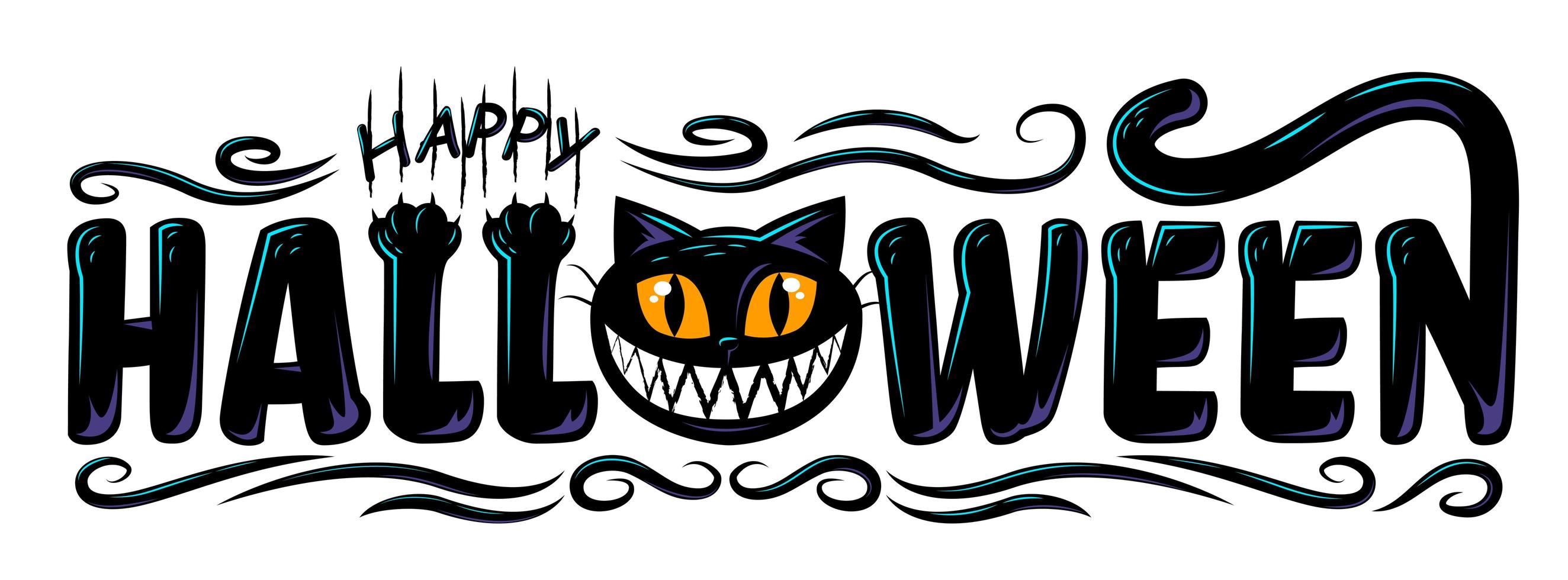 Black cat Happy Halloween text vector