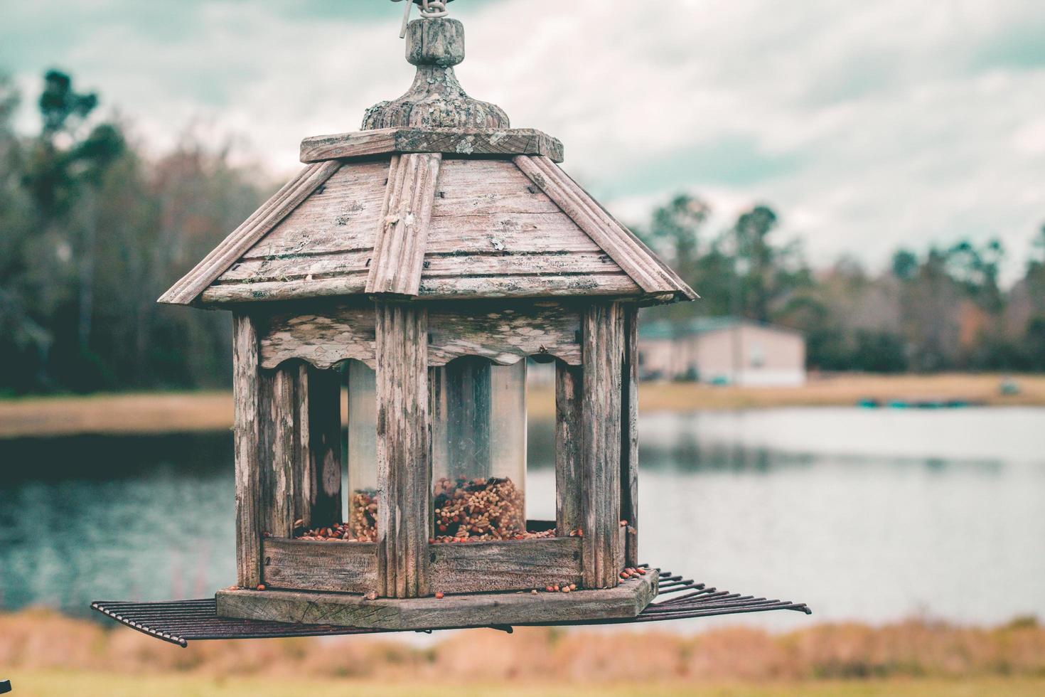 Gray wooden candle lantern  photo