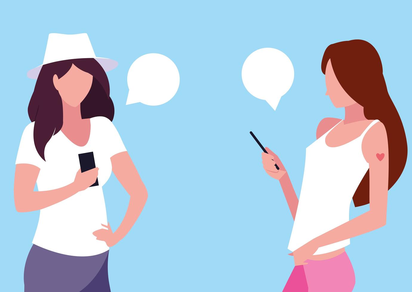 Young pretty women using smartphones devices vector