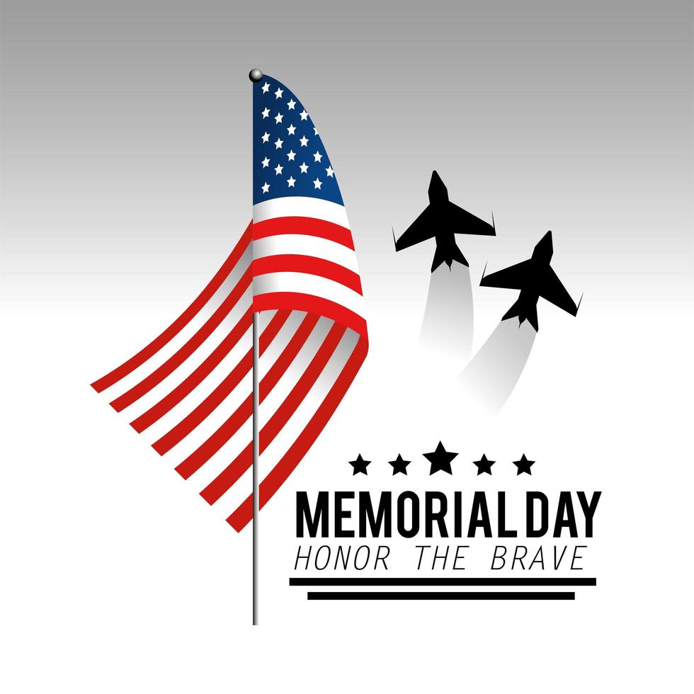 Memorial day greeting card with aircrafts and flag vector