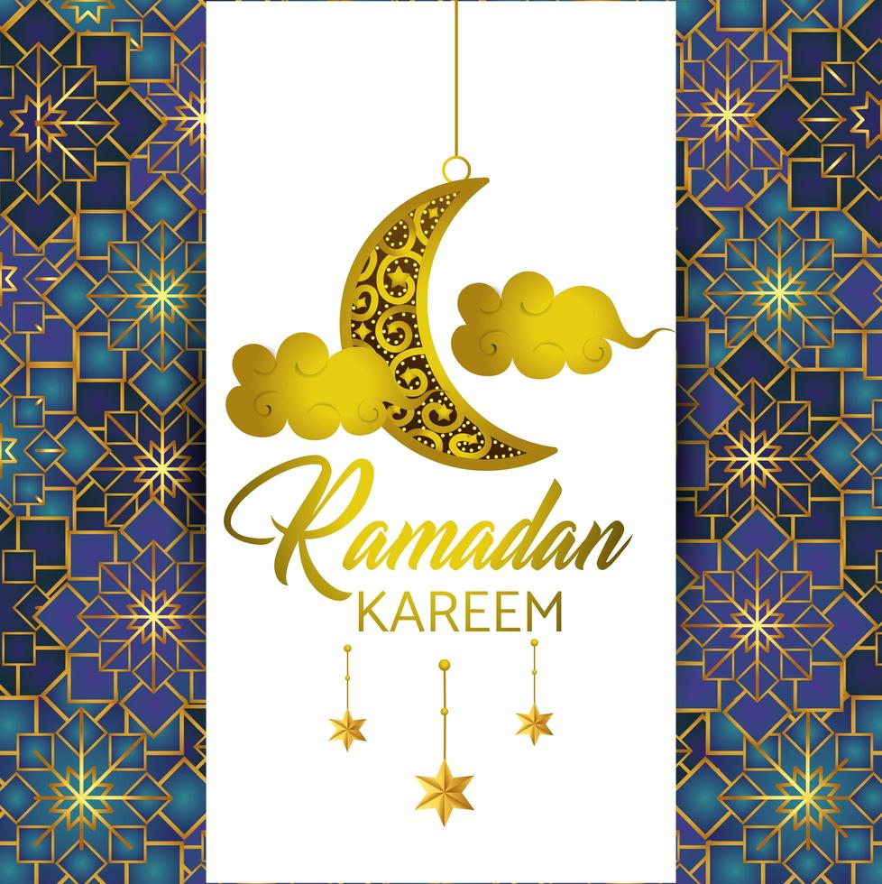 tarjeta de felicitación de Ramadán con luna y nubes vector