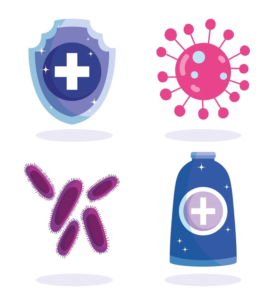 Conjunto de iconos de infección viral y atención médica vector