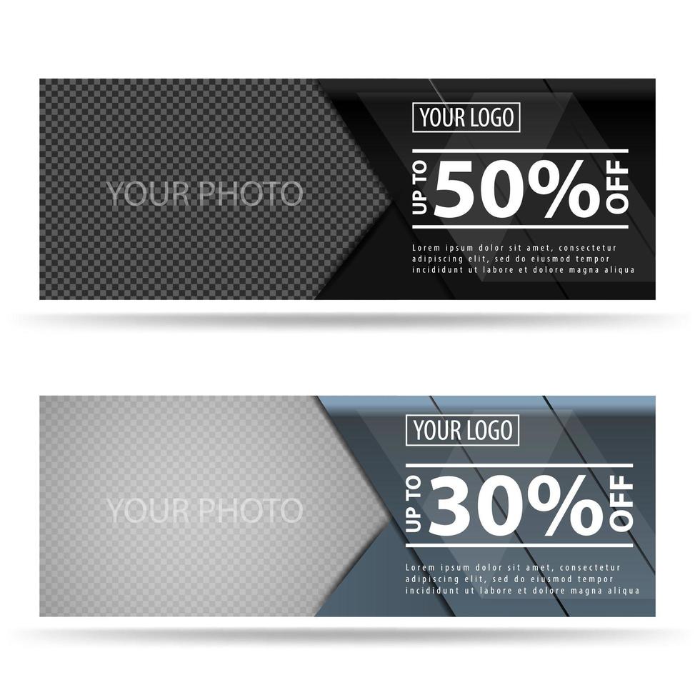 dos banners horizontales de descuento gris vector