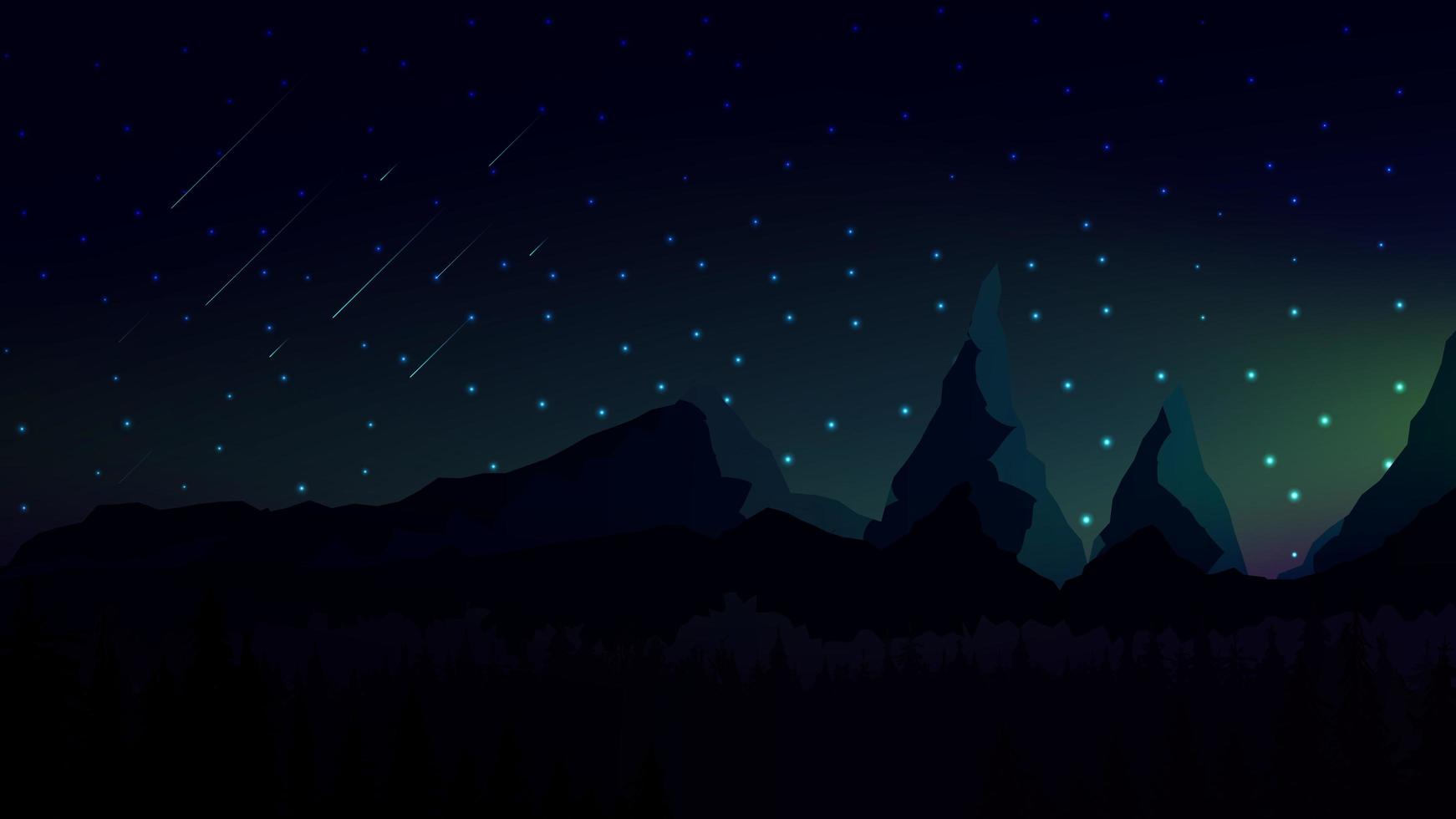 noche oscura paisaje con montañas vector