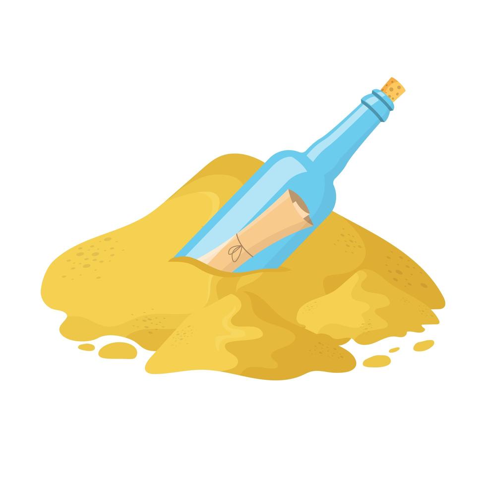 Scroll message in bottle in the sand vector