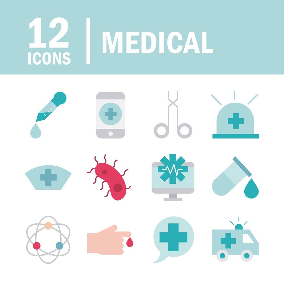 línea de atención médica médica y paquete de iconos de relleno vector
