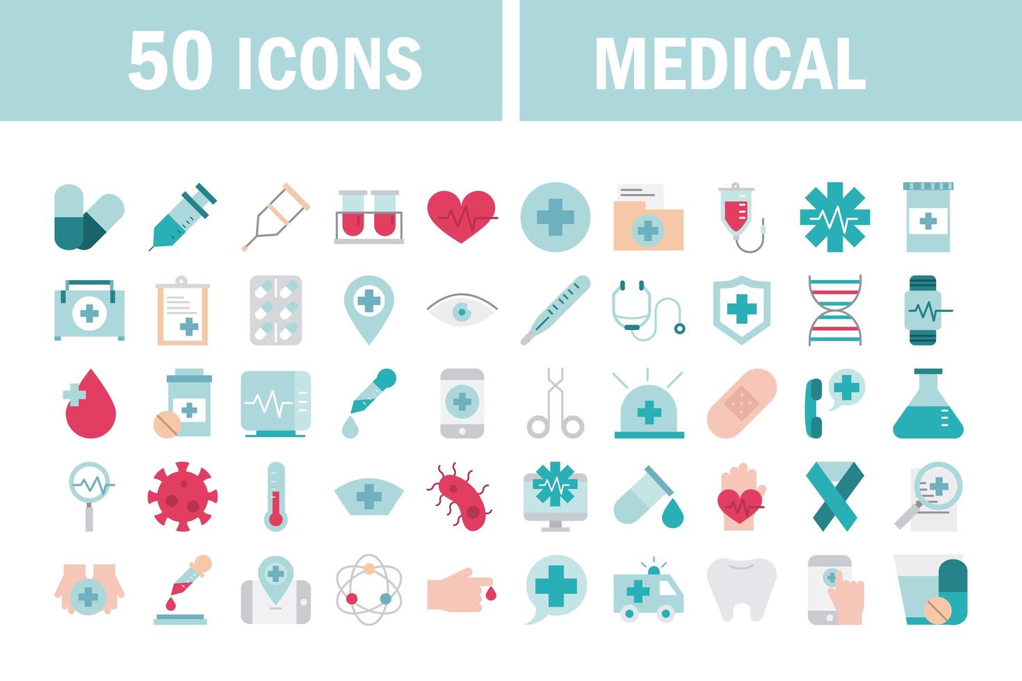 Línea de atención médica y colección de iconos de relleno. vector