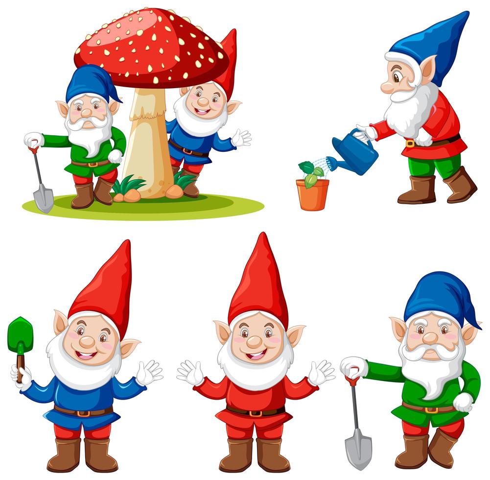 Set of garden gnome vector