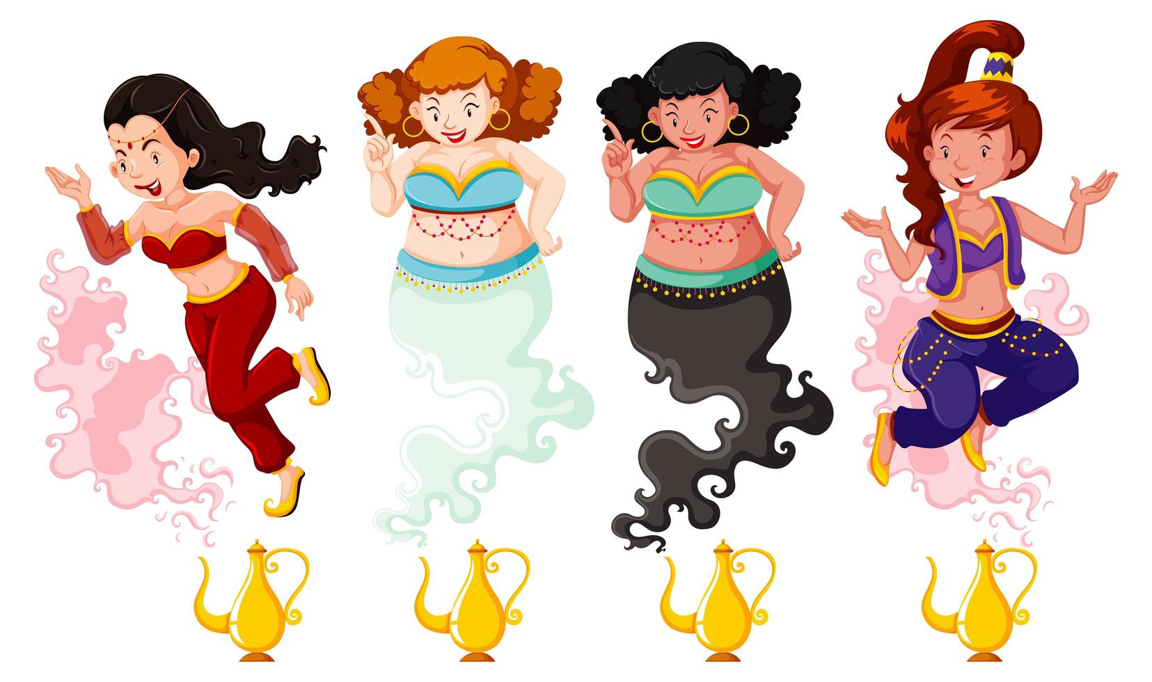 Different of genie girl magic lantern vector