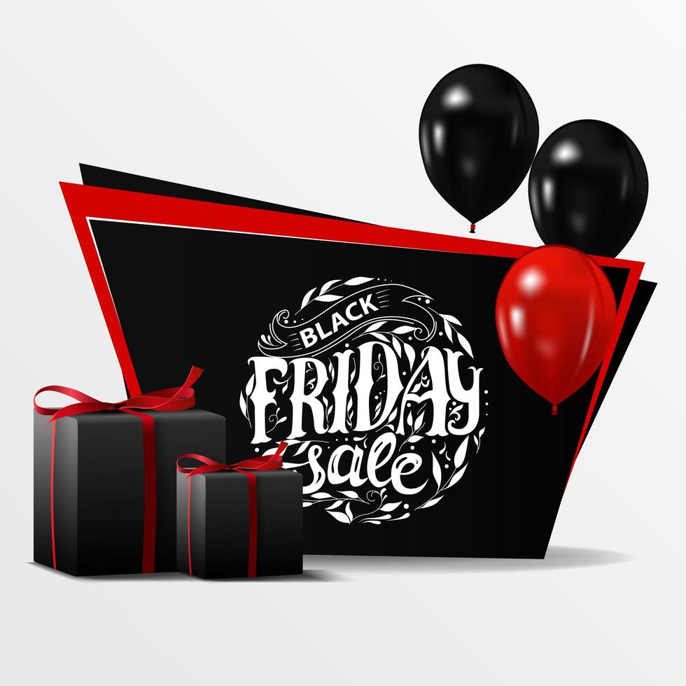 Banner de descuento de venta de viernes negro con globos vector