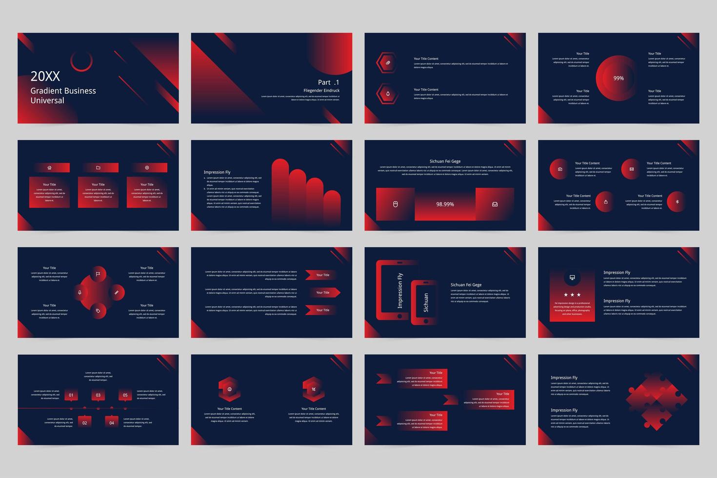Large set of gradient business universal presentation templates.  vector