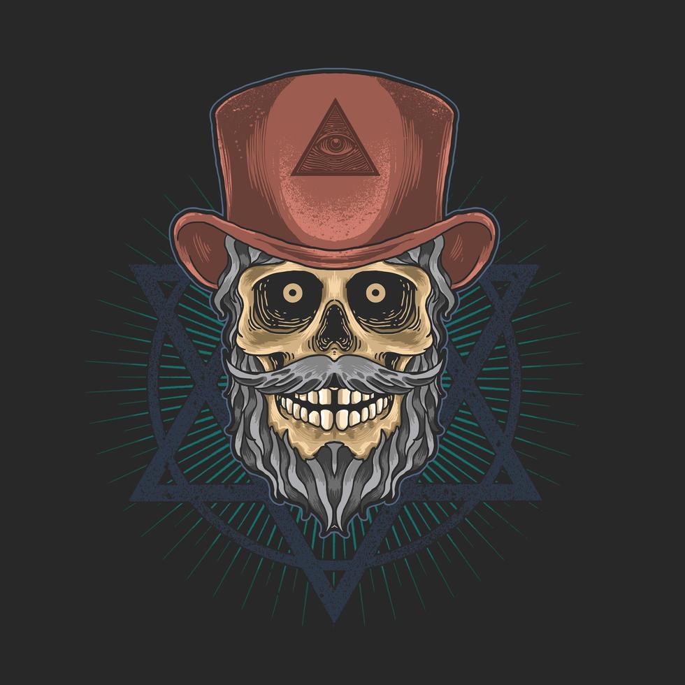 Skull with all seeing eye hat and beard  vector