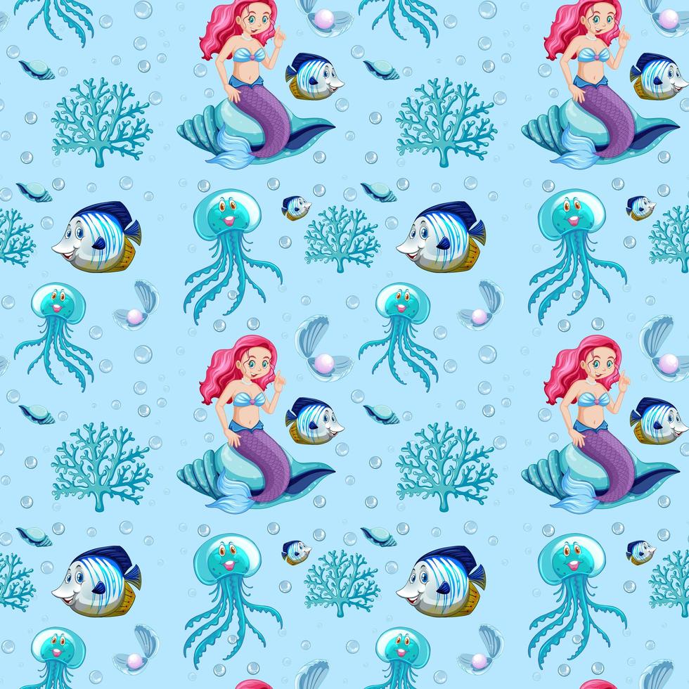 Seamless sea animals and mermaid  vector