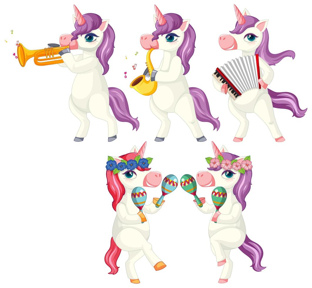 Set of musician unicorn vector