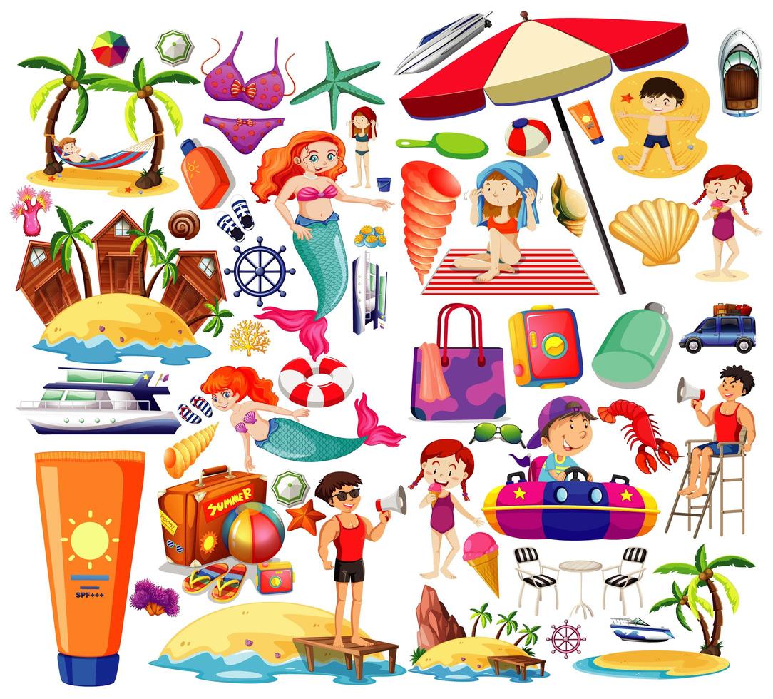 Set of summer beach icons vector