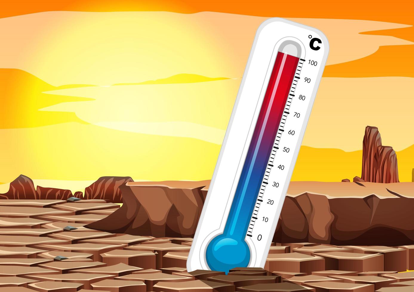 Global warming with thermometer  vector