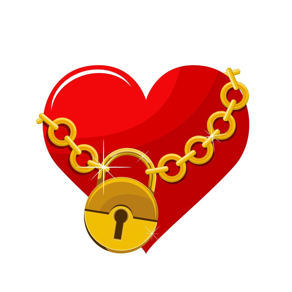 Red chained heart with gold chain and lock  vector