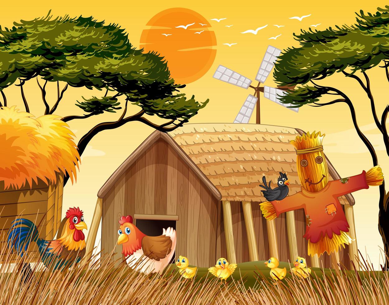 Farm scene in nature with barn  vector