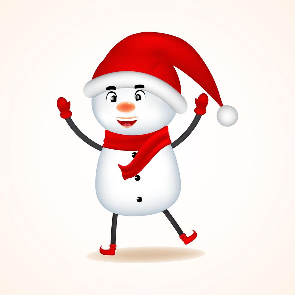 Cheerful Snowman with Red Scarf and Santa Hat vector