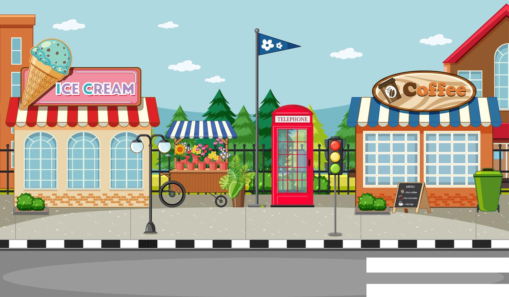 Street side scene with ice cream shop vector