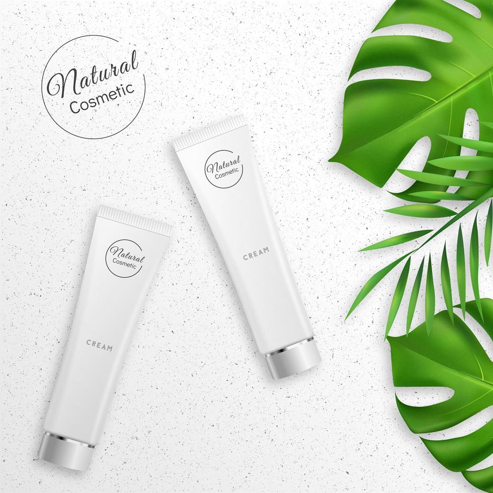 Cosmetic Product with green leaves.  vector