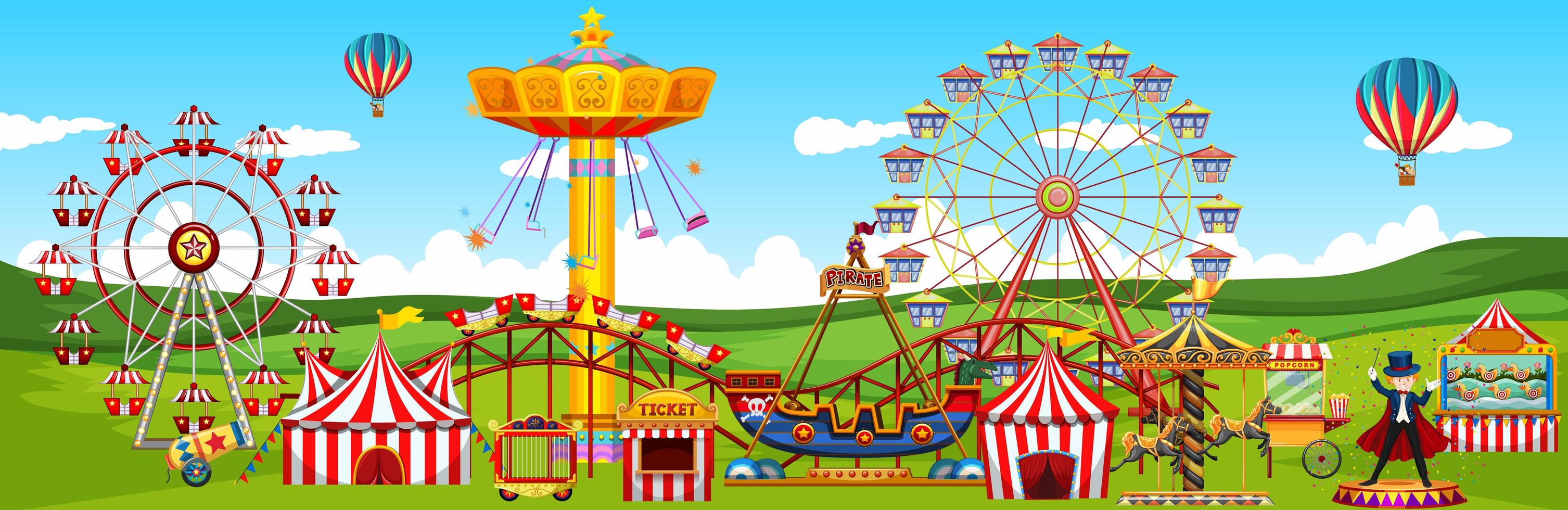 paisaje del parque de atracciones temático vector