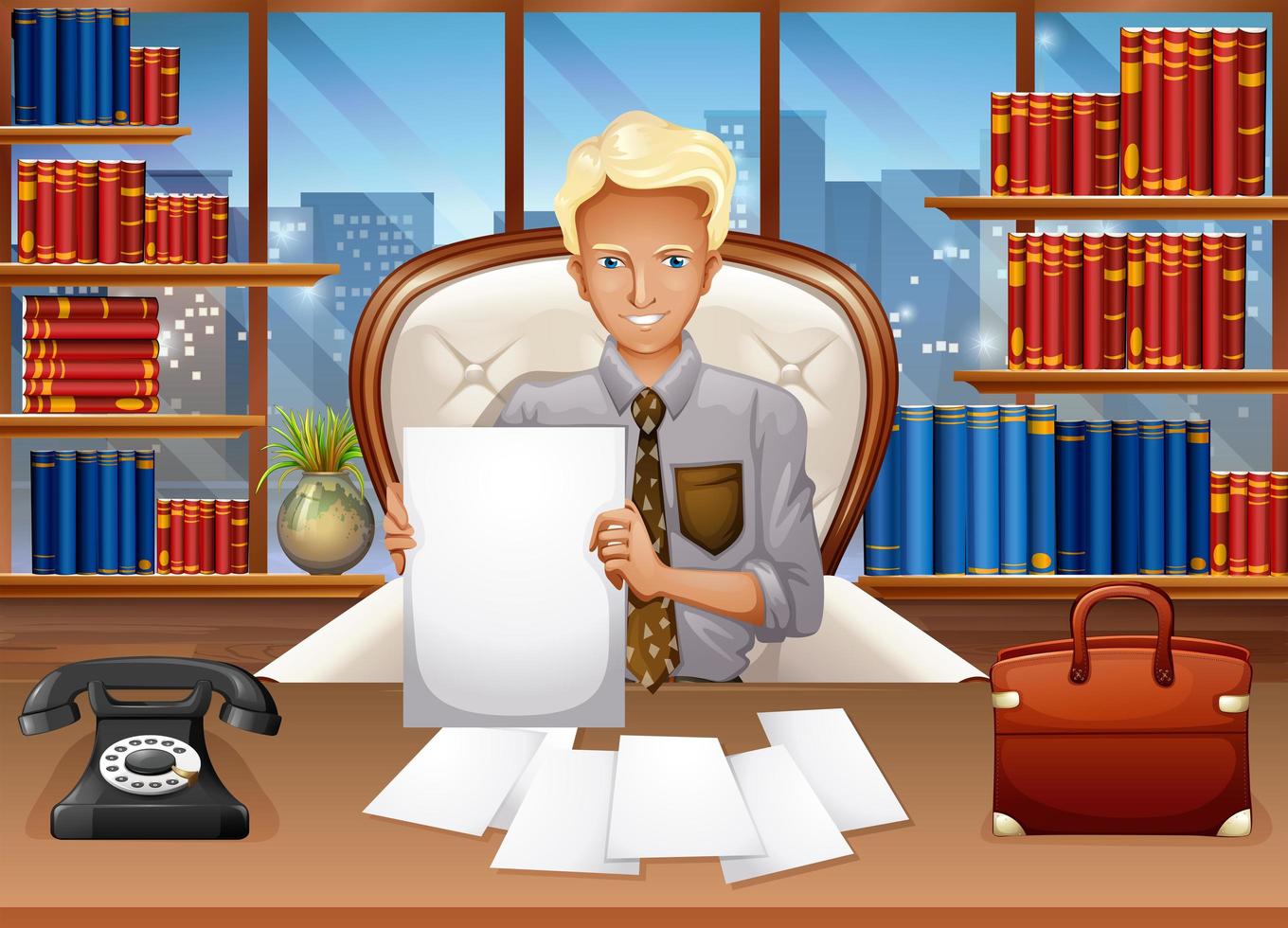 Businessman sorting out files vector
