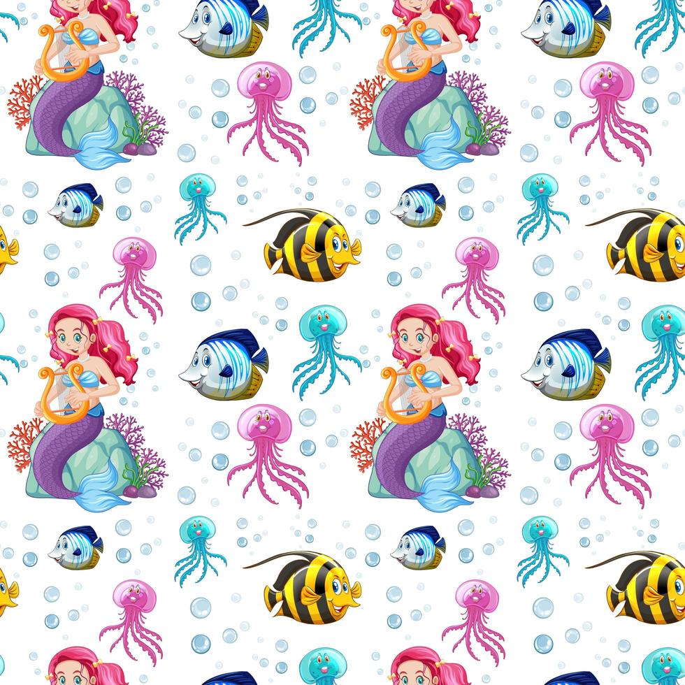 Seamless sea animals and mermaid vector