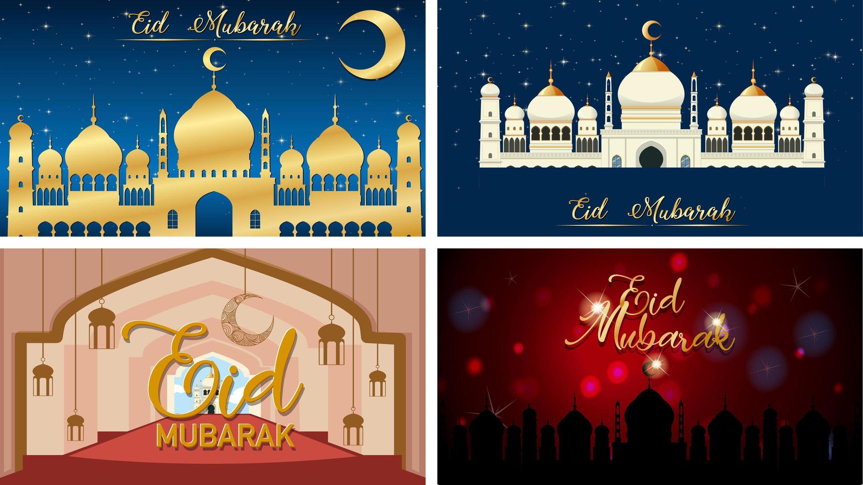 Four background for Muslim festival Eid Mubarak vector