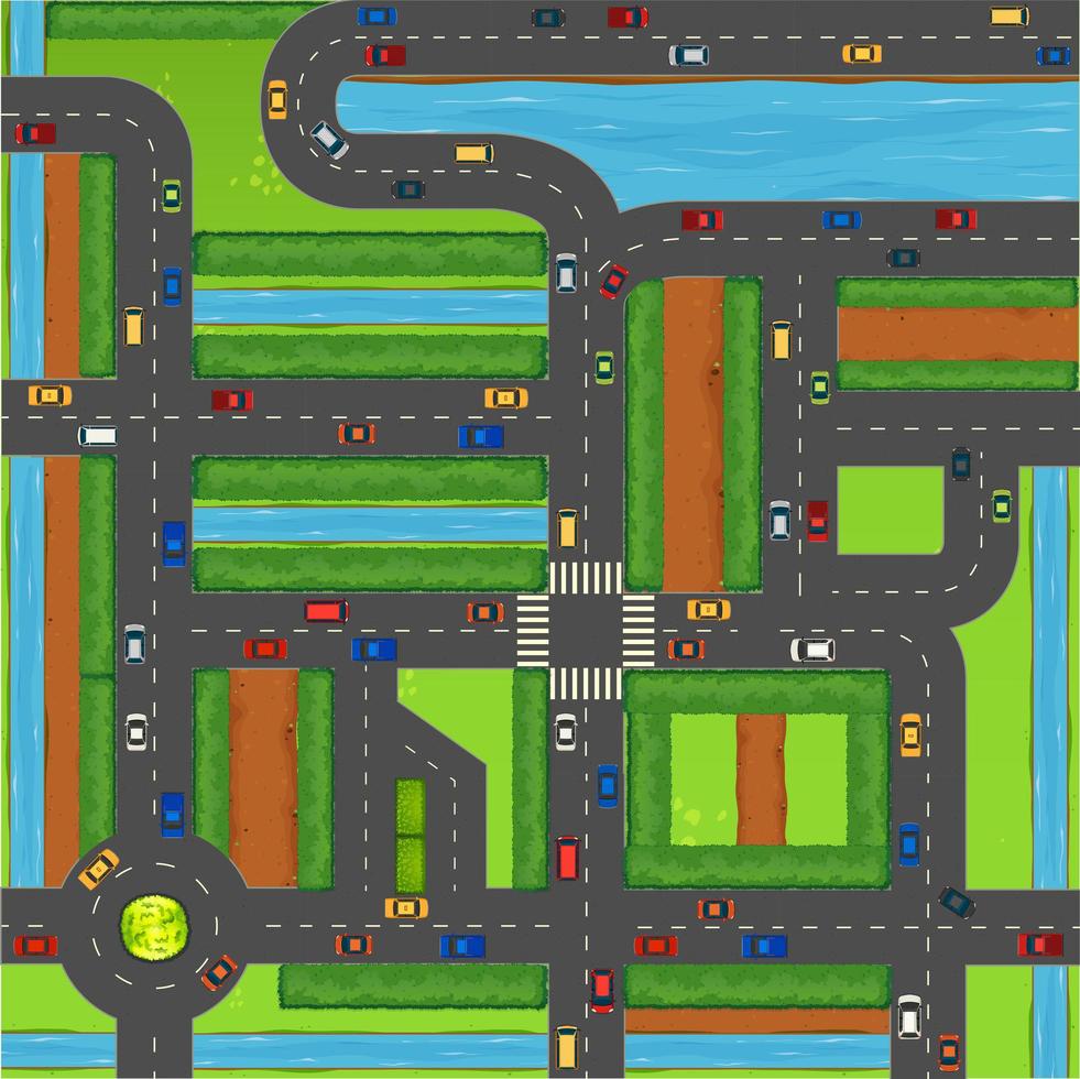 Top view of cars on street vector