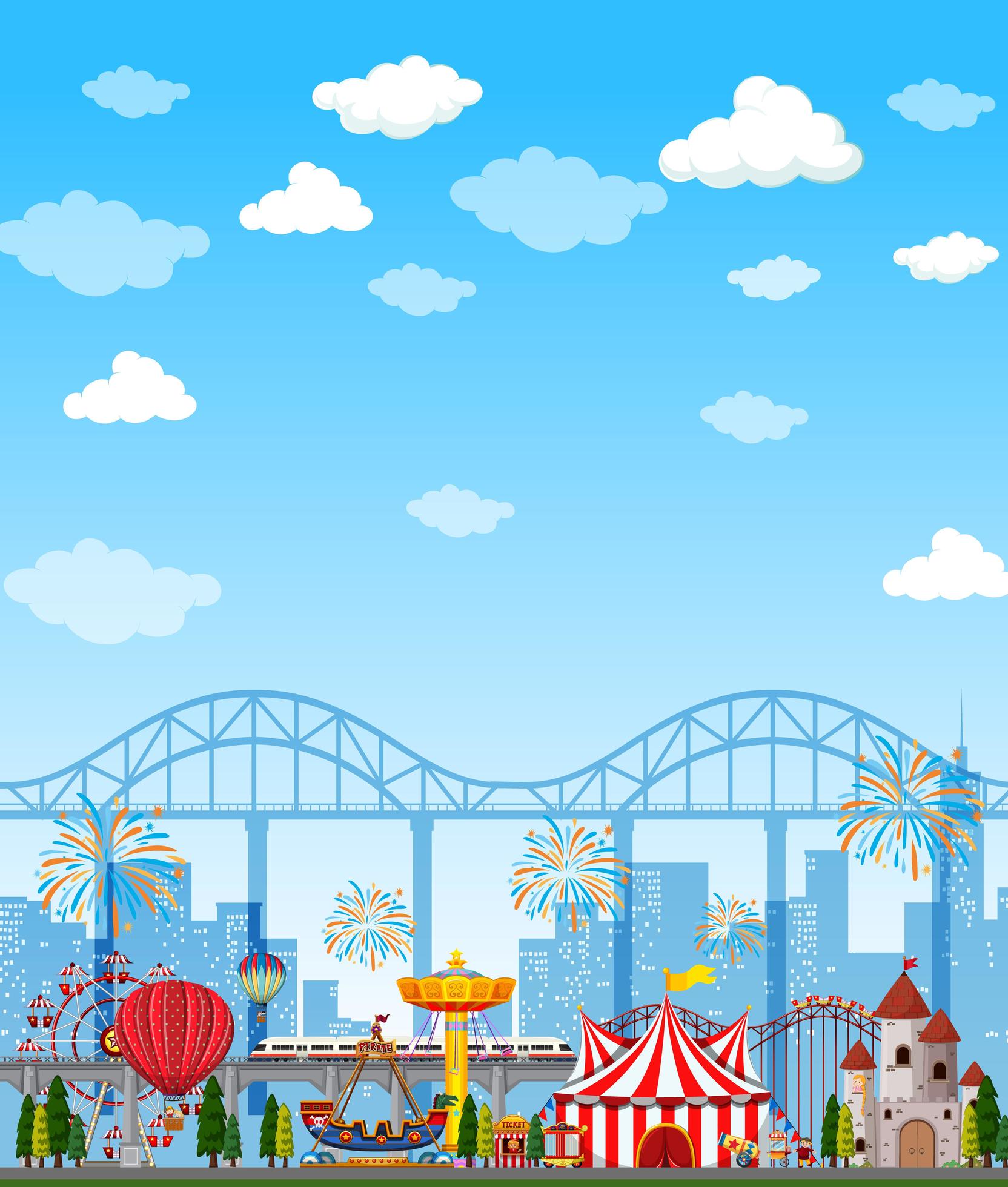 Amusement park scene at daytime 1268865 Vector Art at Vecteezy