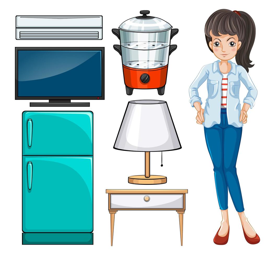 Woman and household equipment vector