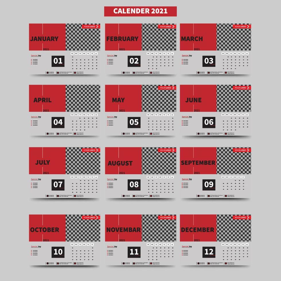 calendario 2021 con 12 meses vector