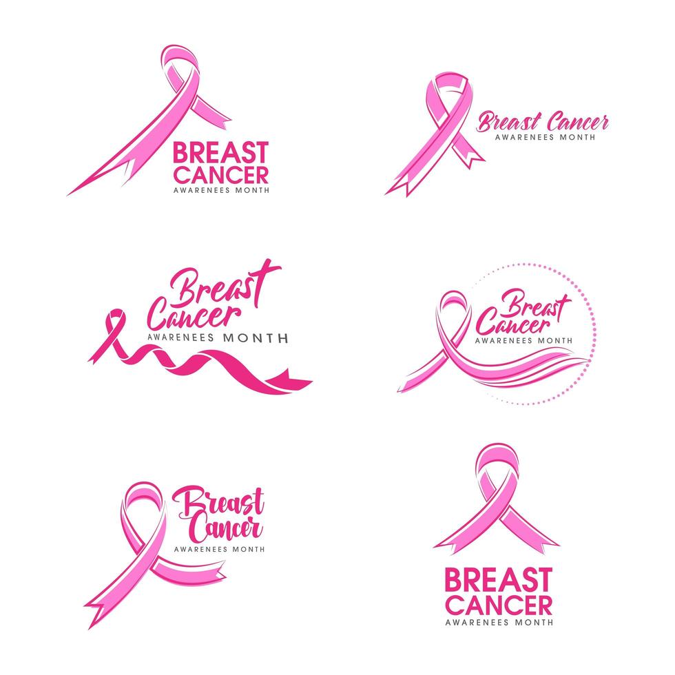 conjunto de iconos de cinta rosa de cáncer de mama vector