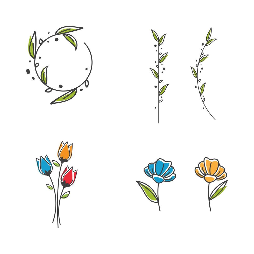 conjunto de iconos de flores y follaje vector