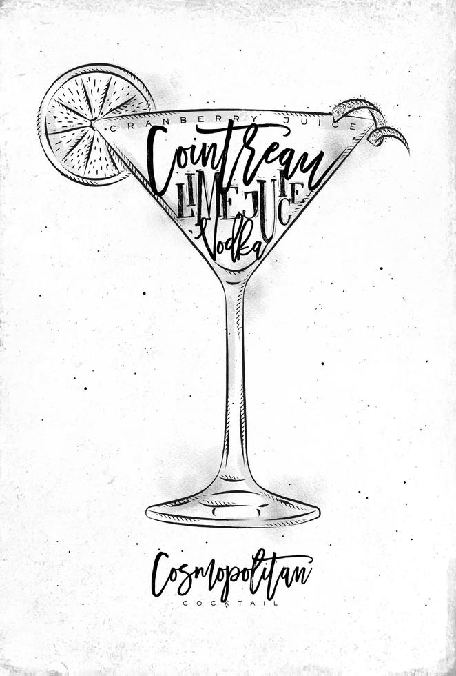 Cosmopolitan cocktail white poster vector