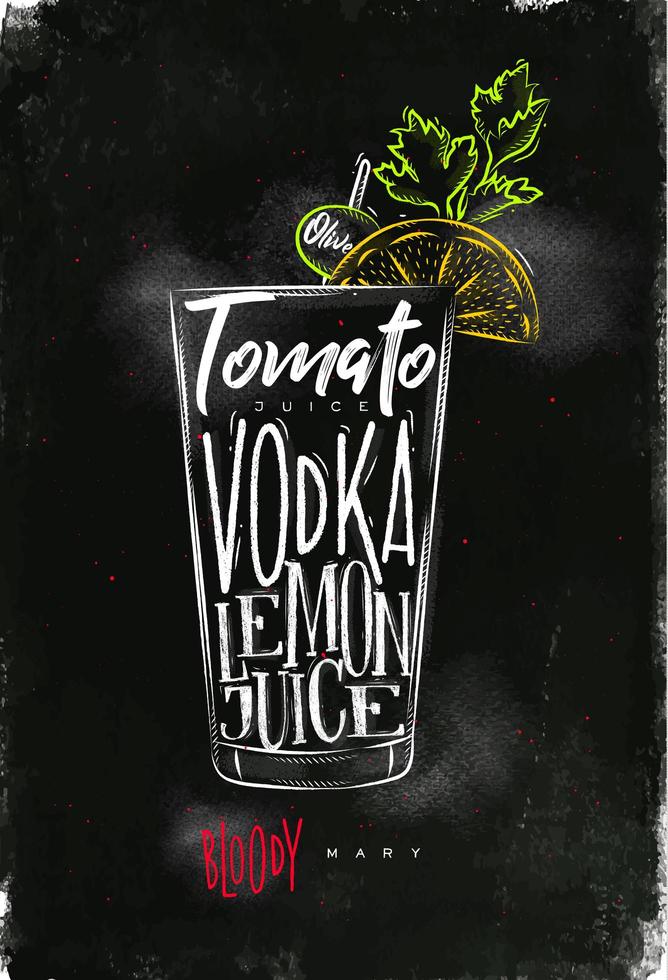 Bloody mary cocktail chalk color poster vector