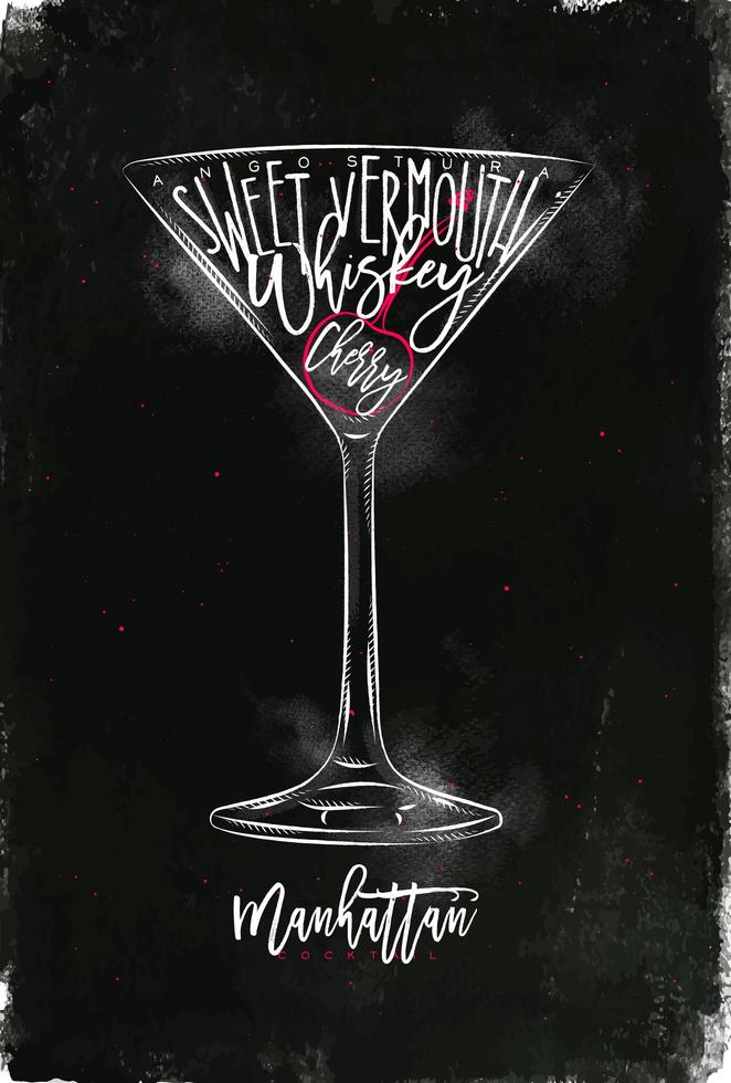 Manhattan cocktail chalk color poster vector