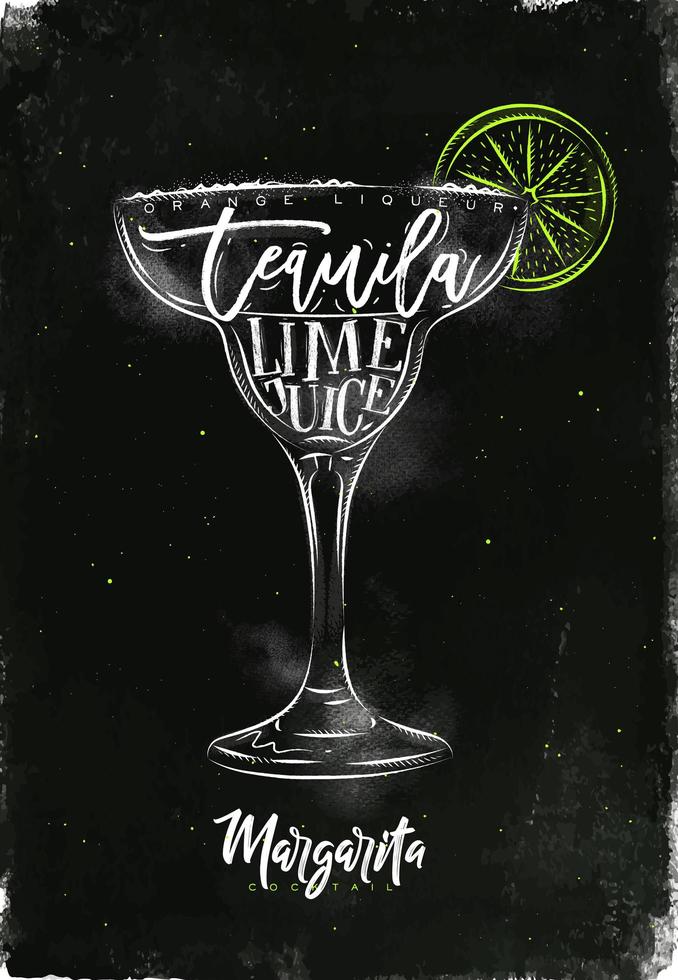 Margarita cocktail chalk color poster vector