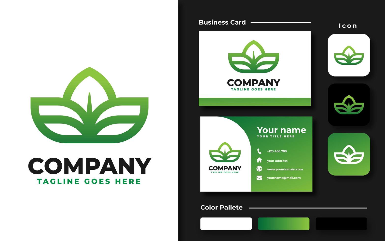 Green Gradient Leaf Branding Set vector
